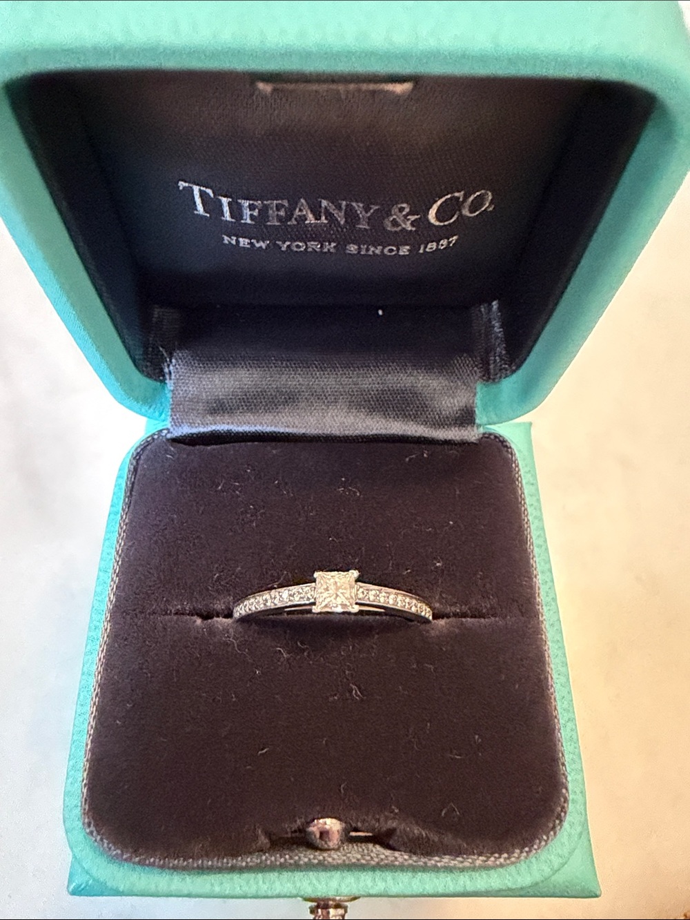 Authentic Tiffany & Co. Solitaire Diamond Grace Platinum Half Pave Band .18ct